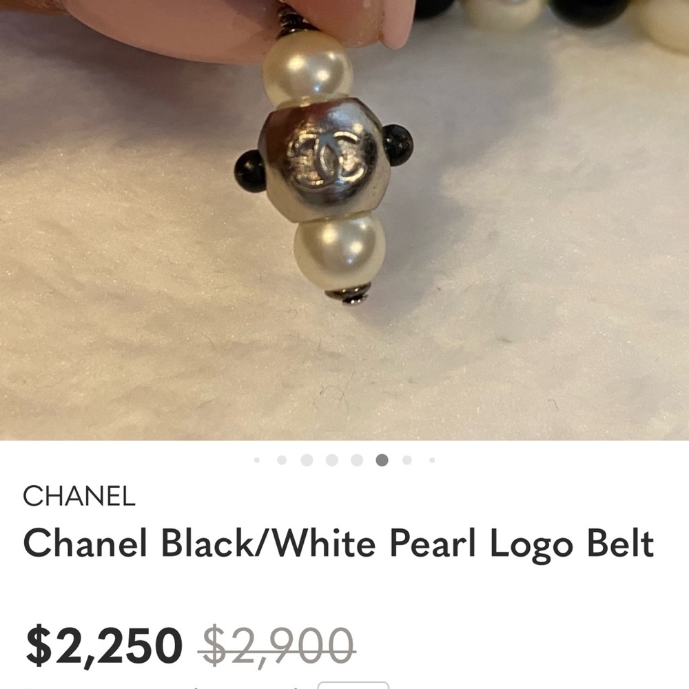 CHANEL Black and White Multi-Strand Pearl Belt with Logo Accent - Picture 7 of 8